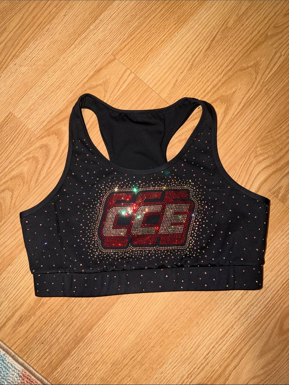 Black Rhinestone Logo Sports Bra - CCE Style